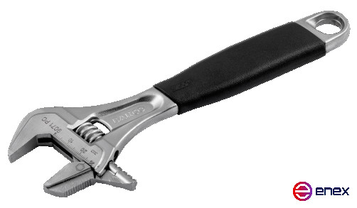 Adjustable reversible wrench with a grip for ERGO pipes, chrome-plated, length 257/grip 33 mm, rubber handle