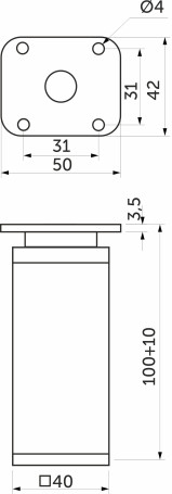 Опора меб. алюм. DAКP-27 h100 с регул. хром AKS
