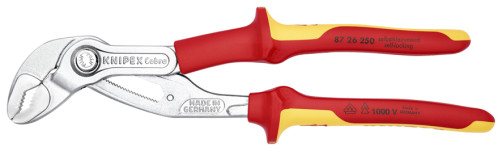 KNIPEX COBRA® клещи переставные с фиксатором, VDE, 50 мм (2"), под ключ 46 мм, L-250 мм, хром, 2-к ручки