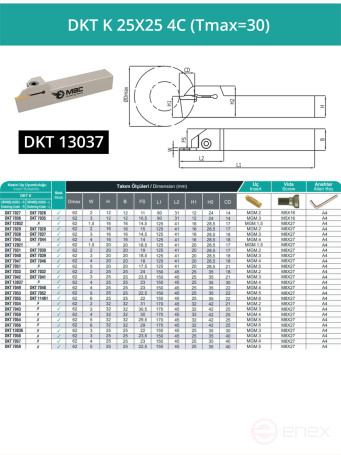 DKT K 25X25 4C (Tmax=30) резец токарный правый отрезной, канавочный 25x25 мм / пластина MGMN400