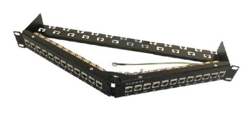 PPBL5A-19-24- SH-RM Modular patch panel 19", 24 ports, angular, 1U, for shielded and unshielded Keystone Jack modules, with rear cable organizer (without modules)