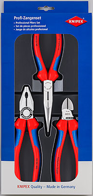 SHGI set in a bed, 3 items, complete set: 0302180 pliers 180 mm, 2612200 long pliers 200 mm, 7002160 side cutters 160 mm, black, 2-k handles