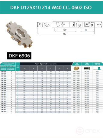 Disc milling cutter D125 mm, 14 teeth DKF D125X10 Z14 W40 CC..0602 ISO / plate CC*T 0602**