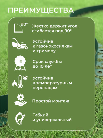 Бордюр садовый пластиковый МАНГО 10 м высота 55 мм зеленый