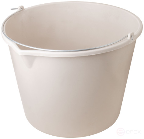 Plastic elastic construction bucket for mixing mortar with a 20 l spout