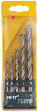 A set of HSS polished metal drills, 5 pcs. (4-5-6-8-10 mm)