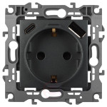 Розетка ЭРА Серия 12 12-4108-12 2P+E 16A-250В со шторками с USB type-A+C 5В-3А графит