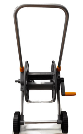 Hose trolley with height-adjustable handle.