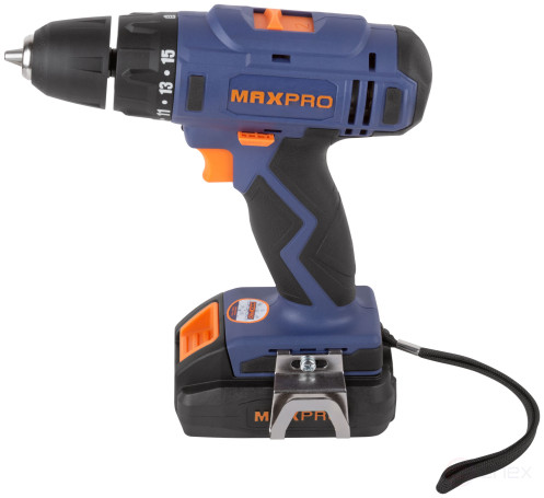 MAX-PRO Cordless Screwdriver 14.4 V; 0-350/0-1250 rpm; 10 mm; 28 Nm; 2 batteries (Li-Ion) x1.5 Ah; 15+1; 1 hour; speed control; rubber