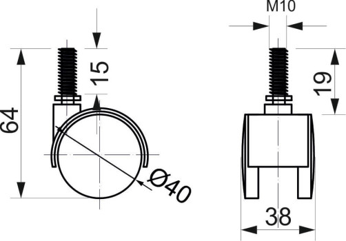 Meb. plast. d40 wheel with M10 screw, black AKS