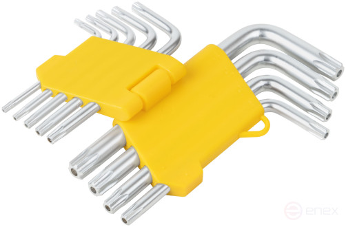 Ключи "звездочки", CrV сталь, 9 шт., Т10-Т50, с отверстием, в пластиковом держателе