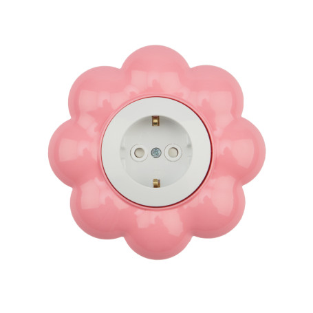 Single socket KRANZ HAPPY Flower concealed installation, with grounding and protective curtains, white/pink