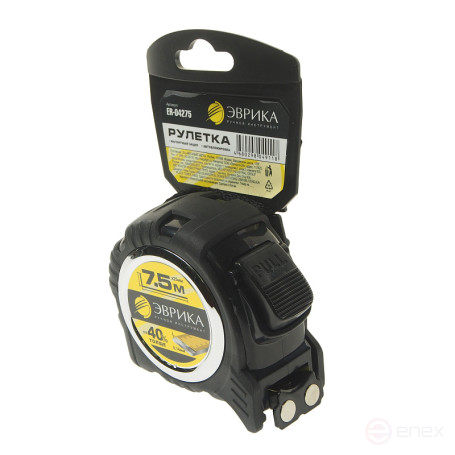 Рулетка ER-04275 7.5м 25мм магнитный зацеп, двухкомпонентный корпус, автоблокировка, держатель ЭВРИКА/1/12/48 NEW