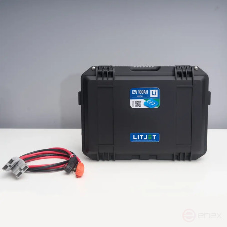 Lithium traction battery LITJET SMART LiFePO4 series 12V 100 Ah, 1280WH, Bluetooth-enabled, in a reinforced case