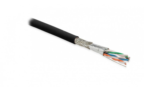 SFTP4-C6A-S23-OUT-PE-BK-500 (500 m) Twisted pair cable, shielded (S/FTP), category 6a, 4 pairs (23 AWG), single-core (solid), each pair in foil, common shield - copper braid, for external gasket, PE, black
