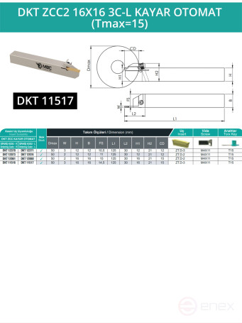 DKT ZCC2 16X16 3C-L KAYAR OTOMAT (Tmax=15) резец отрезной для автоматов продольного точения 16x16 мм левый / пластина ZT*D03***