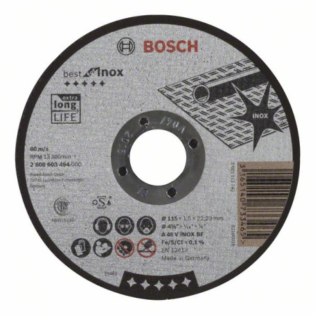 Cutting wheel, straight, Best for Inox A 46 V INOX BF, 115 mm, 1.5 mm