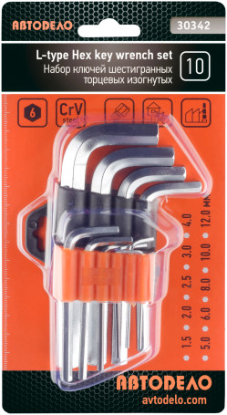 Набор Г-обр. шестигр. 10ч (1.5-12мм; CR-V) (АвтоDело) 30342