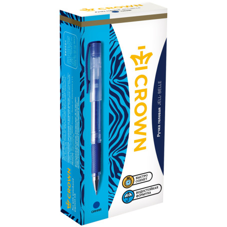 Gel pen Crown "Jell-Belle" blue, 0.5mm, grip, barcode