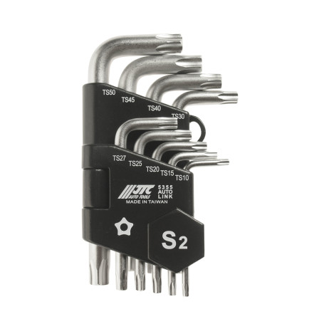 Набор ключей TORX ТS10-ТS50 пятилучевых Г-образных с отверстием 9 предметов JTC