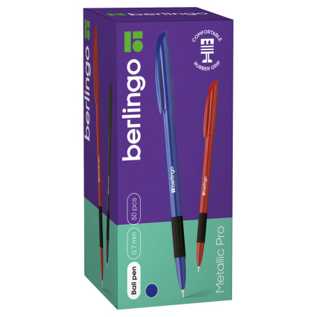 Ручка шариковая Berlingo "Metallic Pro" синяя, 0,7 мм, грип