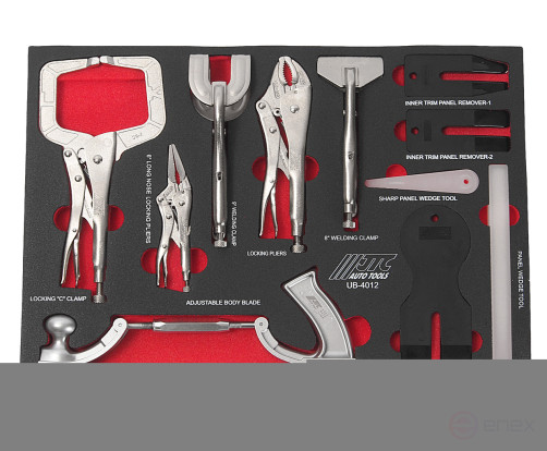 A 12-piece set of locksmith and assembly tools in the JTC base