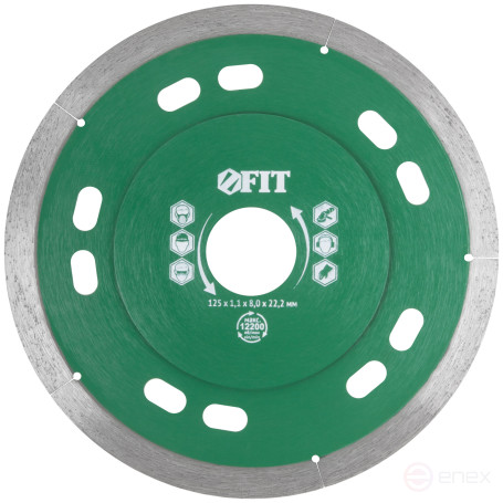 Diamond solid cutting disc (dry and wet cutting), for tiles and porcelain stoneware, 125x1.1x8.0x22.2 mm