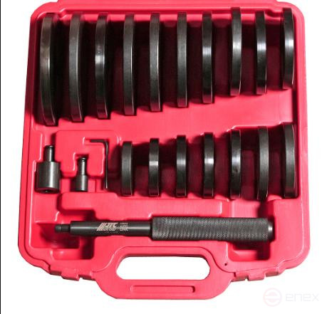 A set of mandrels for pressing bearings, bushings, oil seals 70-150mm 21 items in a JTC case