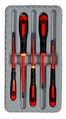 Set of insulated slotted/Phillips screwdrivers with ERGO handle with a thin rod, 5 pcs