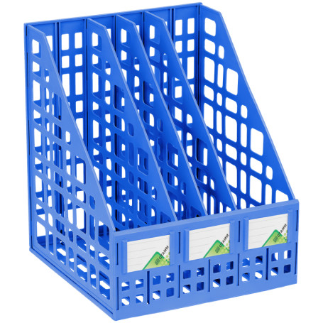 Лоток для бумаг вертикальный СТАММ, сборный, 4 отделения, синий