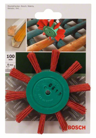 Fan-shaped brush for drills - nylon wire, corundum, grain K80, 100 mm Dia. = 100 mm
