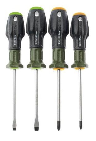 728040 Screwdriver set with three-component handles (5.0×100 mm; 6.5×100 mm; PH1×100 mm; PH2×100 mm), 4 pieces