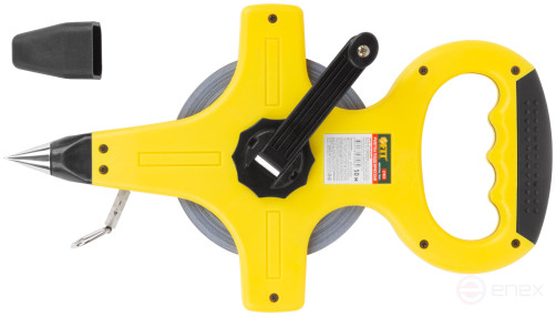 Geodetic tape measure, steel tape, yellow open plastic case, rubberized handle 50 m