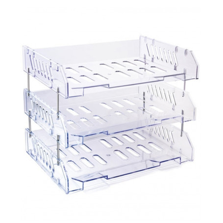 Лоток для бумаг горизонтальный Стамм "Сити", набор 3шт., на мет. стержнях, широкая загрузка, прозрачный