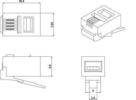 PLUG-4P4C-P-C2-100 Telephone Connector RJ-11(4P4C) (3 µ"/ 3 micro inches) for handset (100 pcs)