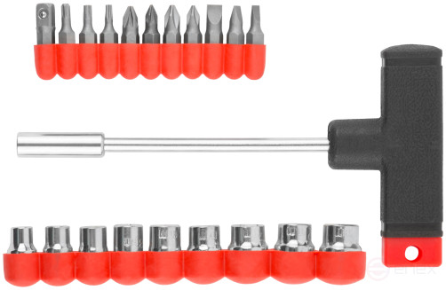 T-shaped screwdriver, 10 CrV bits and 9 heads