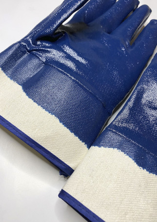 Перчатки нитриловые синие (полный облив, крага) (уп. 12 пар)