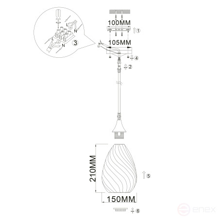 Светильник подвесной (подвес) Rivoli Lily 9122-201 1 х Е27 40 Вт модерн потолочный