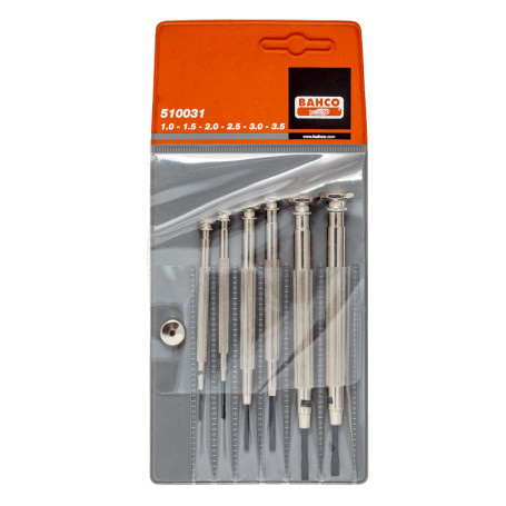 Set of precision slotted watch screwdrivers 1 - 3.5 mm, 6 pcs