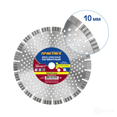 Diamond turbosegment disc PRACTICE "Expert-Concrete" 300 x 25.4 mm, segment 10mm (030-115)