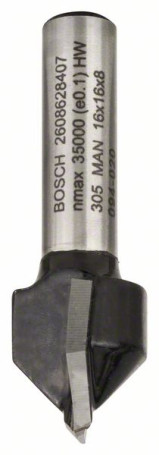 V-shaped groove cutter 8 mm, D1 16 mm, L 16 mm, G 45 mm, 90°