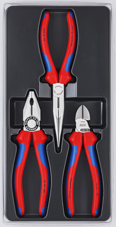 SHGI set in a bed, 3 items, complete set: 0302180 pliers 180 mm, 2612200 long pliers 200 mm, 7002160 side cutters 160 mm, black, 2-k handles