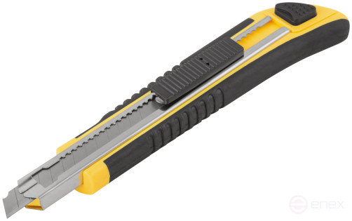 Нож технический 9 мм усиленный прорезиненный, кассета 3 лезвия