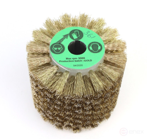 Brush D110*100*19+4 grooves, pile corrugation latunir-I steel 0,35 on wood for brush cutting machines with shaft D19+4 (3-361)