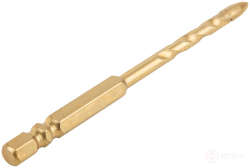 Сверло универсальное, 4 режущие кромки, титановое покрытие, шестигранный U-хвостовик под биту, 5х90 мм