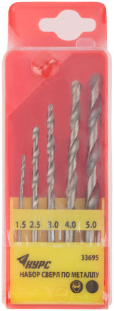 Set of polished metal HSS drills, 5 pcs. (1,5-2,5-3-4-5 mm)