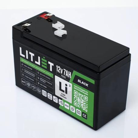 Lithium traction battery LITJET BLACK LiFePO4 12V 7Ah 90Wh IP67