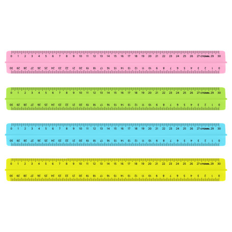 Линейка 30см СТАММ, пластиковая, с держателем, прозрачная, неоновые цвета, ассорти