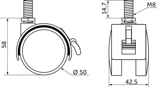 Wheel meb. plast. d50 with M8 screw with torm., black AKS