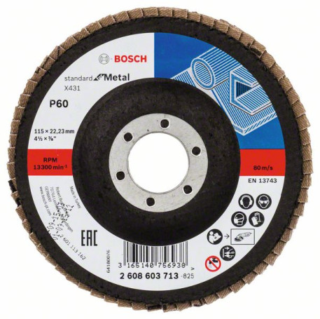 Petal grinding circle X431, Standard for Metal 115 mm, 22.23 mm, 60, 2608603713